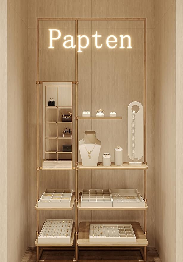 12 Grids Linen Jewelry Trays Bangl Earring Holder Tray Stackable Jewelry Organizer For Drawer (Beige)