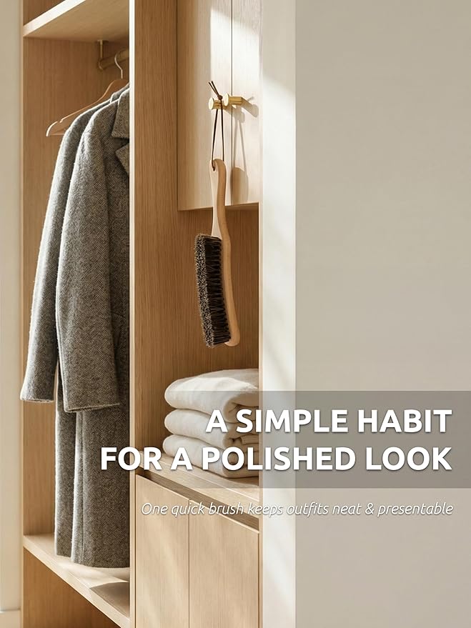 Lint Brush for Clothes with 100% Soft Horse Hair Bristle, Large Beech Wood Handle, Lint Remover for Hat, Pet Hair, Suits, Cashmere, Wool, Velvet, Suede, Shoe