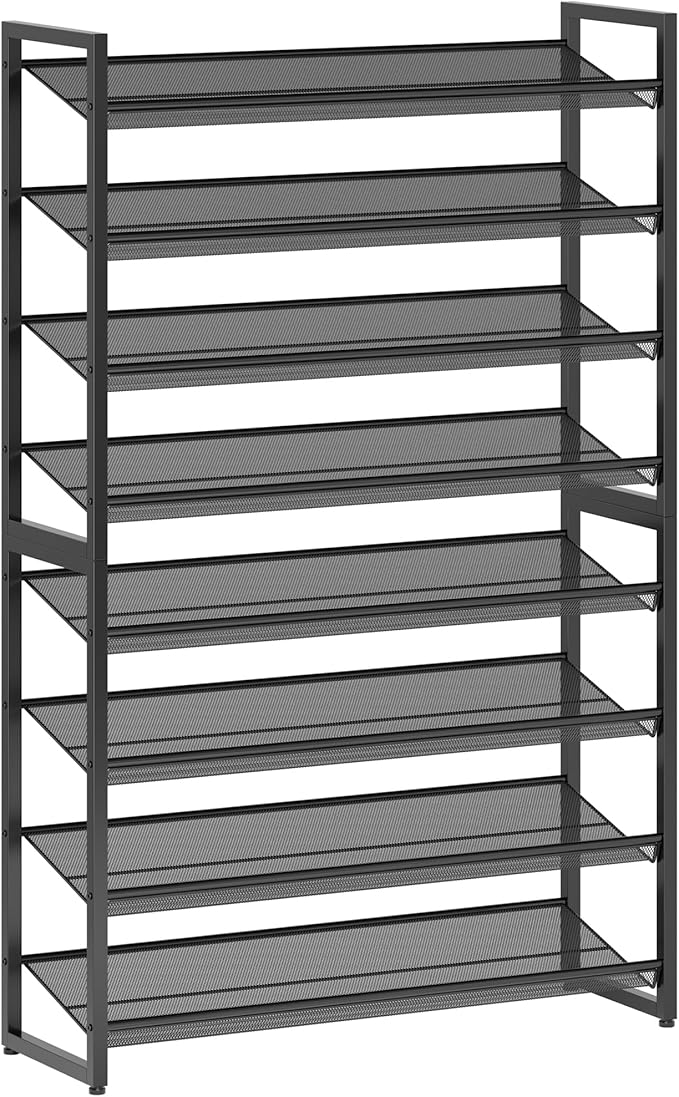 Shoe Rack,8 Tier Metal Shoe Organizer,Max Holds 40 Pairs,Heavy Duty Shoes Shelf for Garage, Entryway, Closet,Black