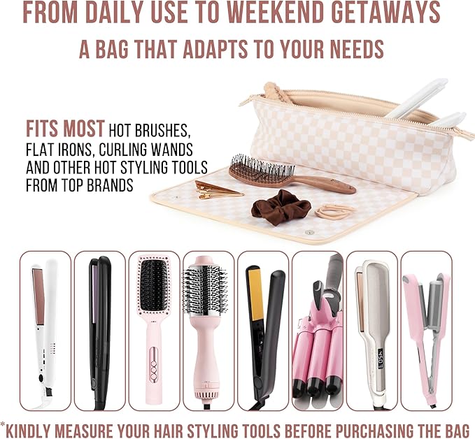 BAREFOOT CARIBOU Hair Tools Travel Bag and Heat Resistant Mat for Flat Irons, Straighteners, Curling Iron, and Haircare Accessories, 2-in-1 design, with Interior Pockets, Portable Organizer