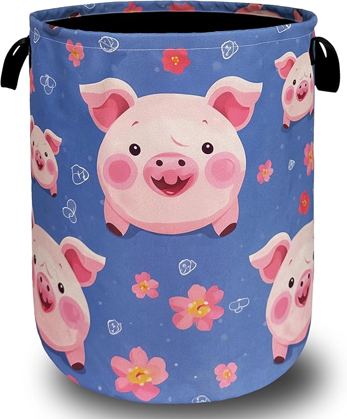 Cute Pig Laundry Hamper Foldable With Handles Colorful Animal Tote Bag Universal Oxford Cloth Funny Laundry Basket Clothes Toy Storage Bucket 18.9" x 16.5 "For Bathroom/Laundry/Bedroom