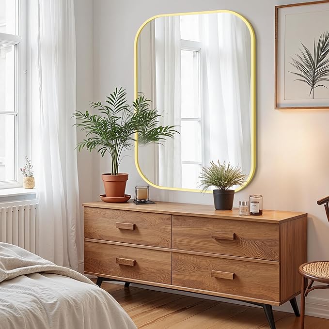 Bathroom Mirror for Wall, Gold Bathroom Vanity Mirror for Over Sink 28 x 40, HD Reflection Shatterproof Mirror for Living Room Bedroom Entryway, Metal Frame Rectangular Shape