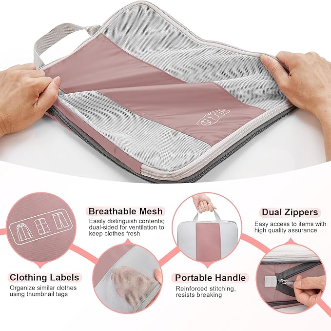 10 Set Compression Packing Cubes for Travel Essentials,Compressible Expandable Packing Cubes for Suitcase,OlarHike Luggage Organizer Bags for Travel,Handy Helper for Organizing Clothes(Light Coral)