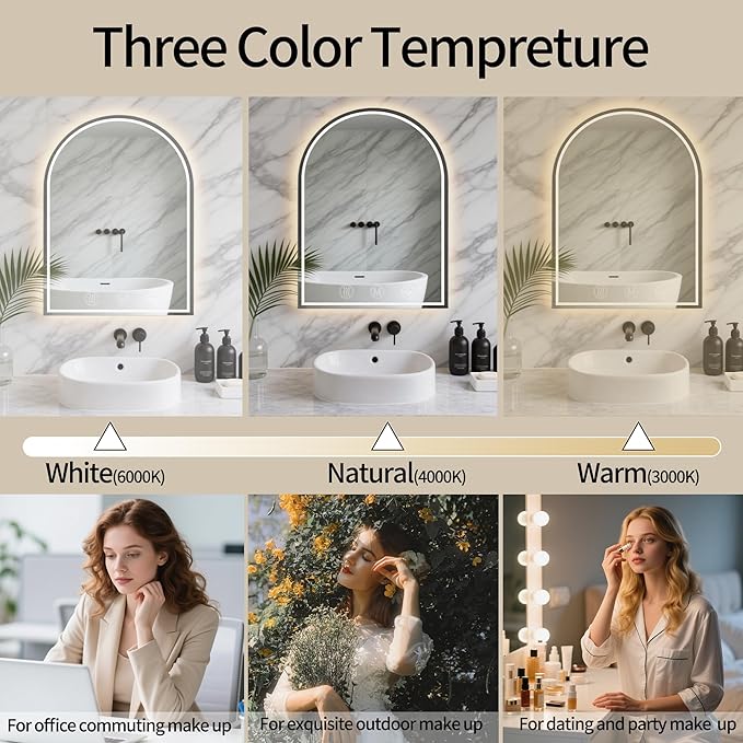 LED Mirror for Bathroom 24x36,led Vanity Mirror,Anti-Fog,Three Colors Lighting,Backlit and Front Lighted