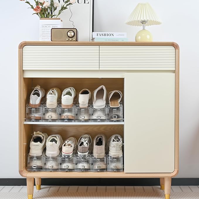 10-Pack Shoe Slot Organizer & Shoe Stacker for Closet, Adjustable Shoe Space Saver, Double Deck Clear Shoe Storage for Small Spaces (Transparent)