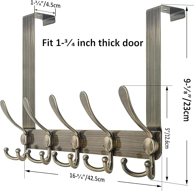 WEBI Over The Door Hooks,Door Hanger,Triple Door Hooks for Hanging,Long Over The Door Towel Rack,Door Coat Hanger,Door Coat Rack for Clothes,Towels,Behind Bathroom,Bronze