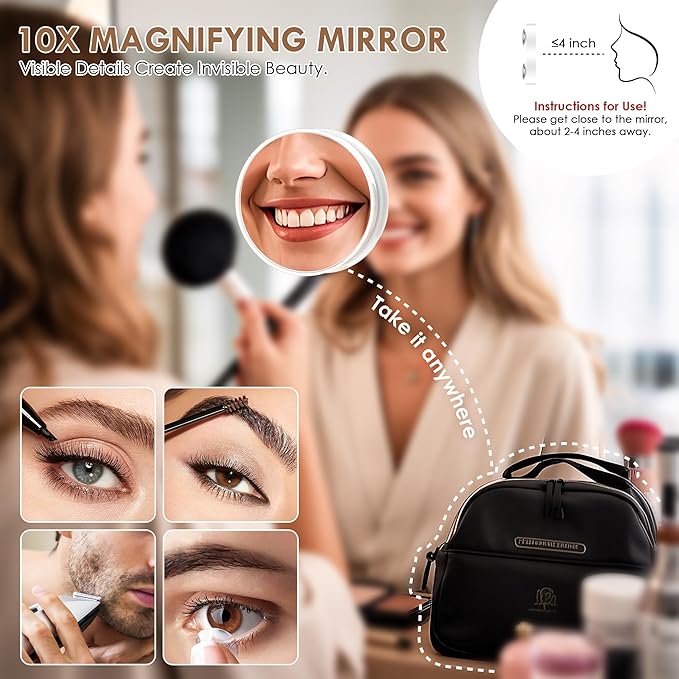 Sucedey Vanity Mirror with Lights, 18.1" L x 14.2" W LED Makeup Mirror, Hollywood Mirror with 3 Color Modes & Adjustable Brightness, Detachable 10x Zoom Mirror, 360 Degree Rotation (White)