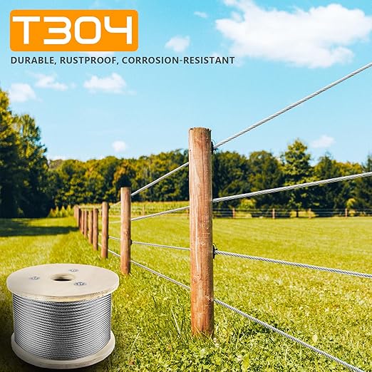 3/16" Stainless Steel Cable 500FT, 7 x 19 Strand Wire Rope Aircraft Cable, 3700lbs Breaking Strength for Deck Cable Railing, Ziplines, Clotheslines, and DIY Balustrades