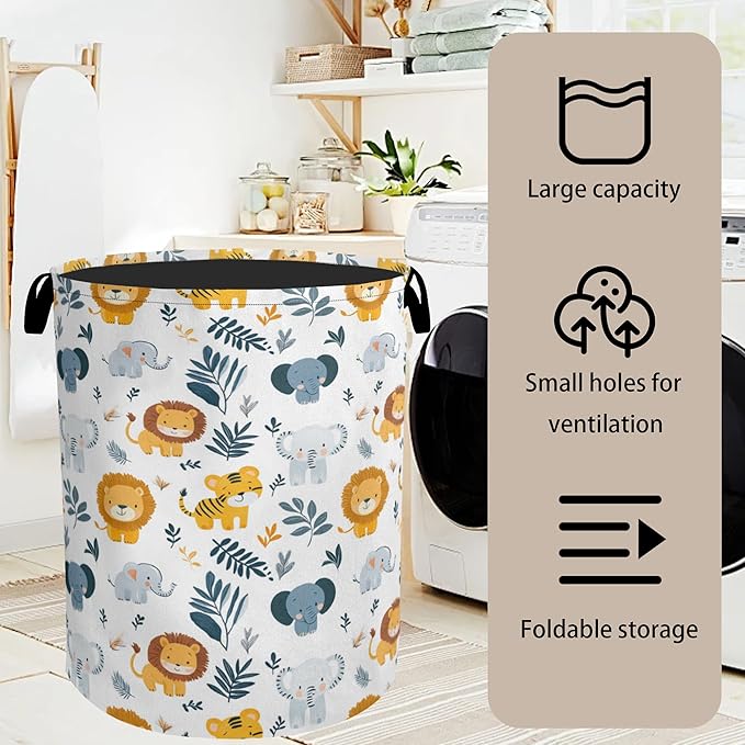 Cute Forest Animals Foldable Canvas Laundry Basket with Handles - Toy Organizer, Heavy Duty for Home，Bedroom, Dorm, Bathroom