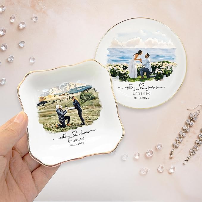 Chillever Custom Photo Ring Dish, Personalized Jewelry Holder, Picture Trinket Tray, Engagement Gift for Her, Wedding Keepsake Jewelry Dish, Memorial Gifts, Custom Couple Portrait Keepsake 4