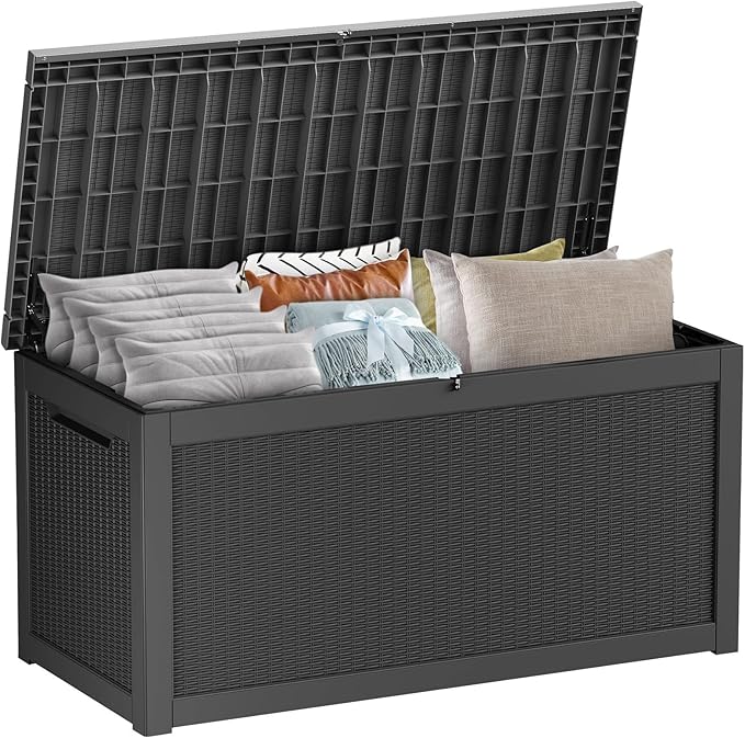 Extra-Large 320 Gallon Outdoor Storage Bin - Waterproof Resin Deck Box, Patio & Garden, Lockable Outdoor Deck Box for Cushions & Tools, UV-Resistant, Jet Black