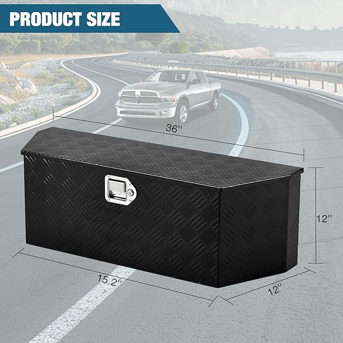 Garvee 36 in Aluminum Utility Trailer Tongue Tool Box Wide Utility Trailer Tongue Box RV Storage OrganizerTrailer Storage Toolbox With Lock & Keys Black, 5 Bar Tread (36 in X12 in X12 in)