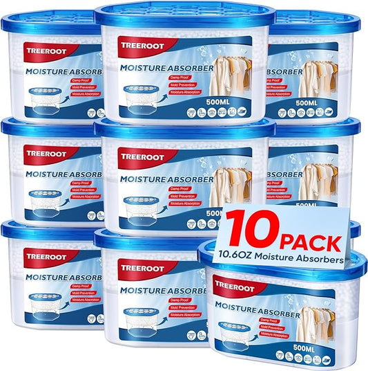 10 Pack Moisture Absorbers, 10.6 OZ Humidity Absorber Bucket, Moisture Absorbers for Closet, Dehumidifier Bucket for Wardrobes、 Kitchens and Bathrooms, Fragrance Free Humidity Absorber