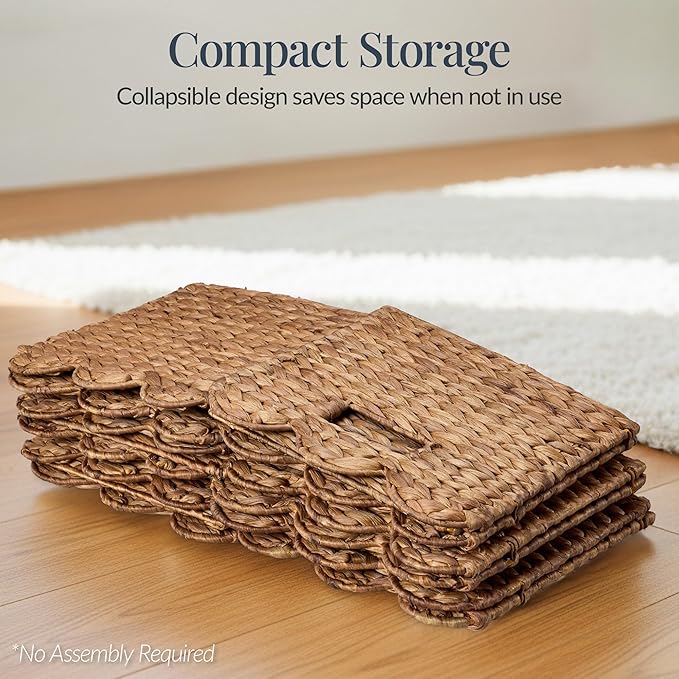 Best Choice Products 13 x 13in Scalloped Hyacinth Baskets, Rustic Set Of 5 Multipurpose Collapsible Storage Organizer, Handwoven Laundry Totes for Bedroom, Living Room, Shelves – Chestnut