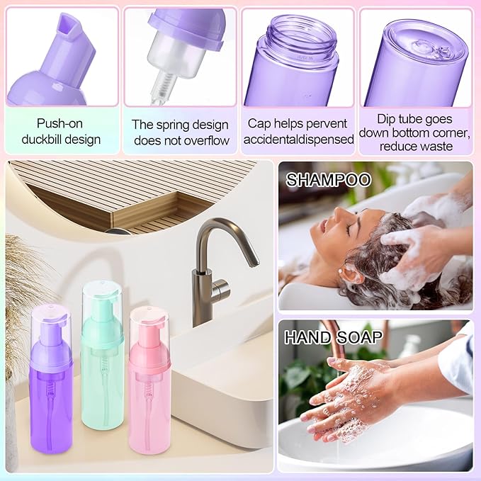 Zhehao 80 Pcs Lash Shampoo Bottle Brushes Kit 20 Foam Pump Dispensers 20 Lash Shampoo Brushes 20 Eyelash Aftercare Bag 20 Cleaning Pipes, Eyelash Extension Supplies (Mixed Colors)