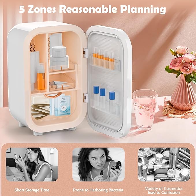 22L Mini Skincare Fridge, Beauty Fridge for Cosmetic Storage, 44°F Intelligent Temperature Control, Personal Small Makeup Refrigerator for Bedroom, Dorm (22L-Mirror, Classic White)