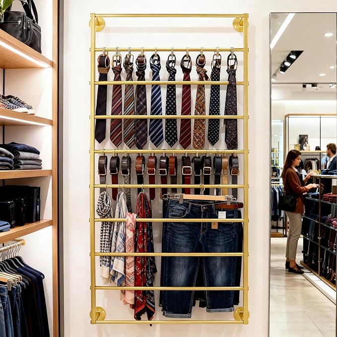 10-Layer Wall Mounted Display Rack, Tie & Scarf Rack Belt Towel Holder Wrapping Paper Ribbon Organizer Metal Shelving Scarves Belts Necktie Hijab Stand for Home, Retail Stores, Flower Shop