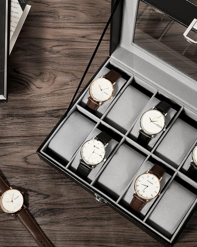 Uten Watch Box with 10 Slots, Watch Box for men, Watch Display Case, Watch Storage Box with Removable Cushion, Metal Clasp, PU Leather