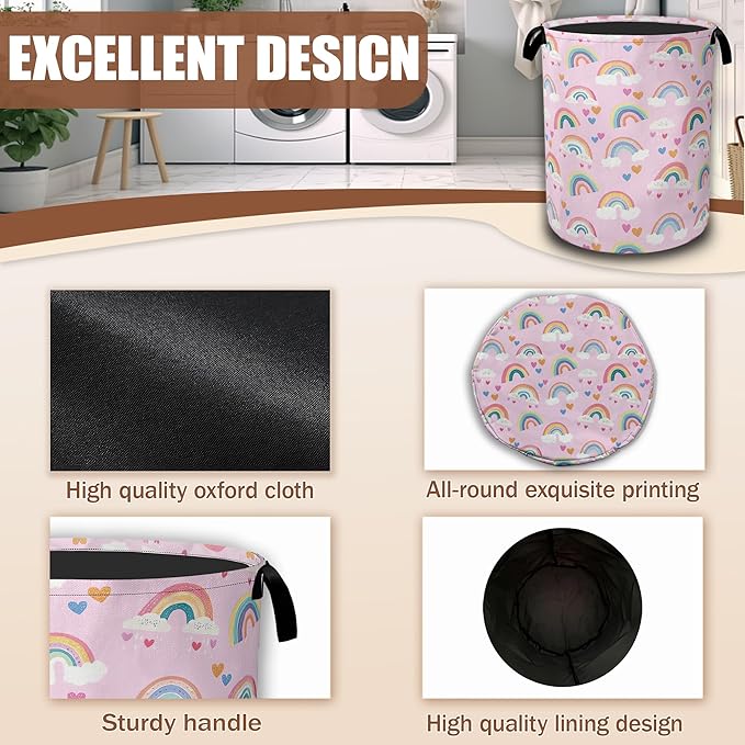 Boho Rainbow Groovy Laundry Basket, Laundry Hamper Waterproof Oxford Cloth Tote Collapsible,Clothes Storage Bucket Decorative Toy Organizer For Bathroom Bedroom 16" x 20.8"
