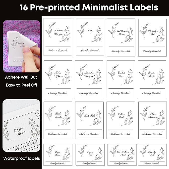 4 Pack Clear Laundry Pods Container & Dryer Sheet Holder, Plastic Square Laundry Room Organization and Storage Jars with Lids, Scoops & Labels for Detergent, Powder, Dryer Balls (Black Lid)