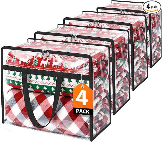 Storage Bags, 4 Pack Under Bed Storage and Closet Organizers Containers, Heavy-Duty Foldable Moving & Packing Bags with Zippers for Comforter, Bedding, Duvet, Blanket & Toy Storage, 40L