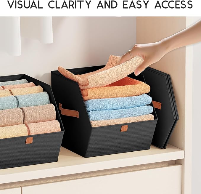 Fabric Closet Storage Cubes - 6 Pack Square Storage Bins with Dual Handles for Clothes, Towels, Toys, Cube Storage Organizers for Bedroom, Nursery, Shelves, Closet, Small Spaces, Black