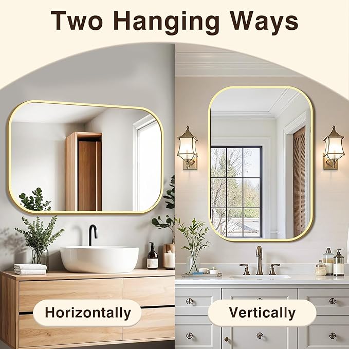FICTOR Bathroom Vanity Mirror for Wall, 2 Pack 28" x 40" Rectangle Bathroom Mirror for Over Sink, Metal Framed, Hangs Horizontally or Vertically(Gold)