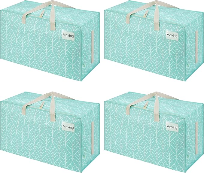 VENO 4 Pack Moving Bags and Large Christmas Decoration Storage Bins with lids. Alternative to Moving Boxes, Packing Supplies for College. Heavy Duty Totes (Evergreen, 4 Pack)
