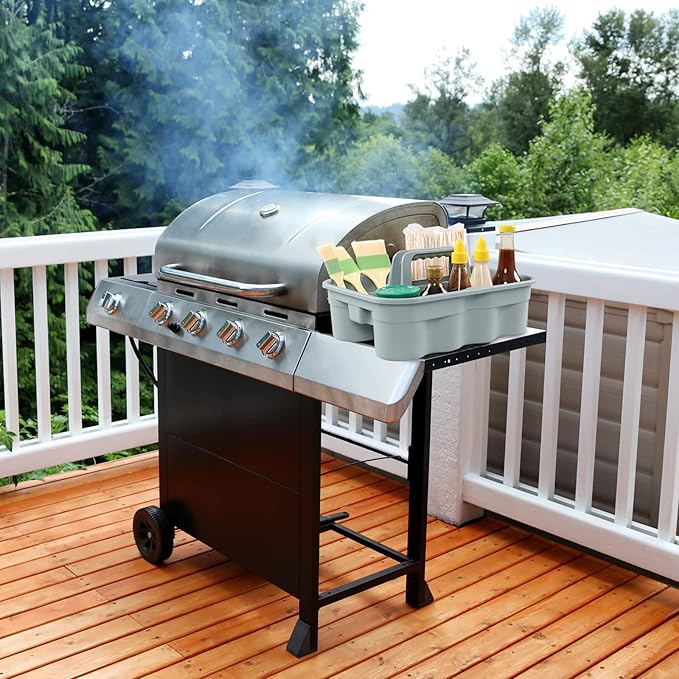 6-Pack Plastic Storage Caddy, Cleaning Caddy with Handle, Gray