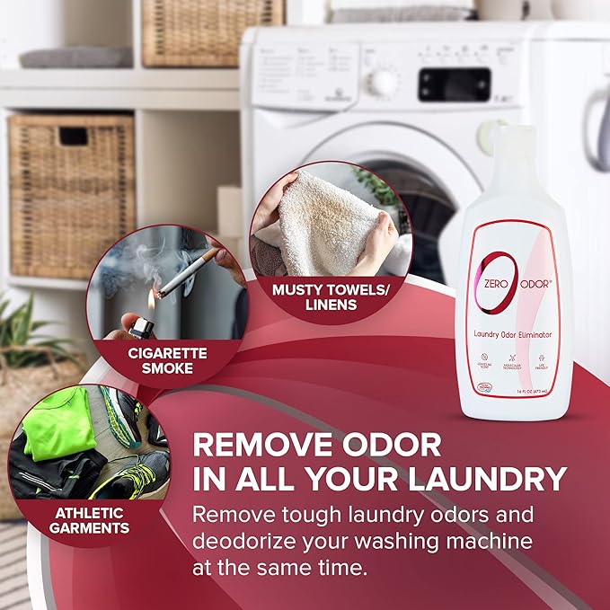 Zero Odor – Laundry Odor Eliminator - Permanently Eliminate laundry Odor – Patented Molecular Technology Best For Clothes, Towels & Linens, Shoes, Bags, Etc. - rinse and refresh Again, 16oz (3-Pack)