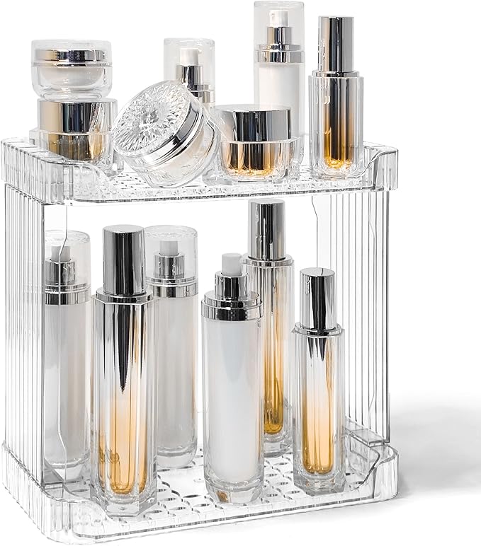 Bathroom Counter Organizer Cosmetics Skincare Organizers Skincare Makeup Organizer Countertop Holder for Perfume-2 Tier-Clear
