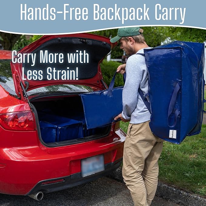 VENO 6 Pack Heavy Duty Moving Bags with Backpack Straps, Zippers & Handles, Extra Large Packing Bags for College Dorm Essentials, Moving Supplies Alternative to Cardboard Moving Boxes