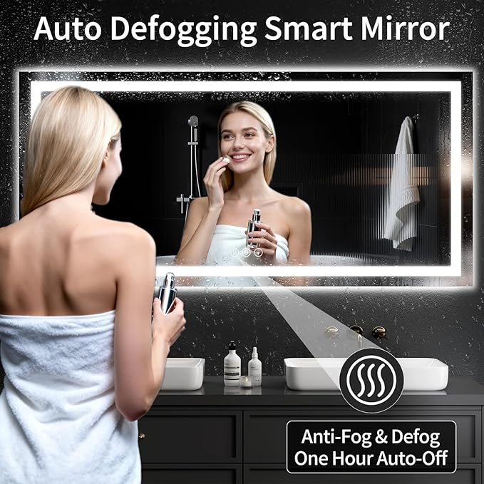 30"x60" LED Bathroom Mirror with Lights, Dimmable, Anti-Fog, Lighted Bathroom Vanity Mirror for Wall, Backlit + Front Lit, Memory Function, Shatter-Proof, Tempered Glass