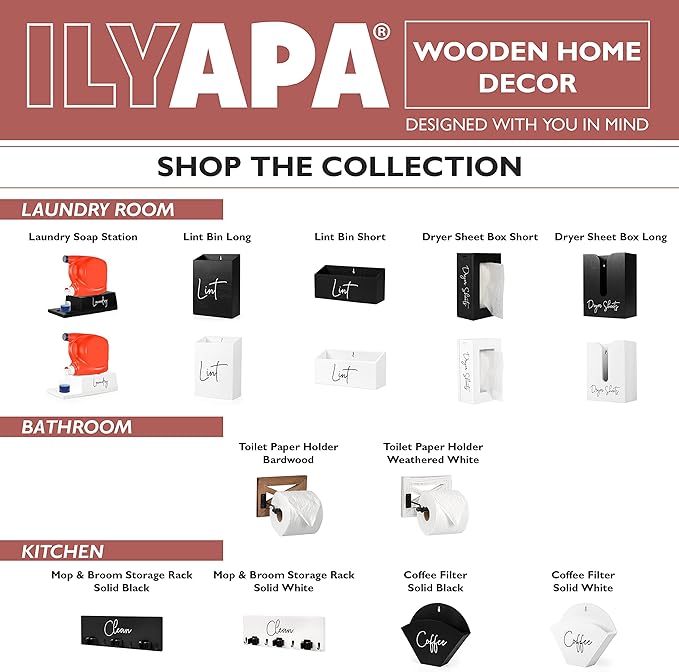 Ilyapa Wooden Detergent Holder, Liquid Detergent Dispenser Stand for Fabric Softeners, Laundry Room Countertop Decor, White Soap Containers Station Organizer