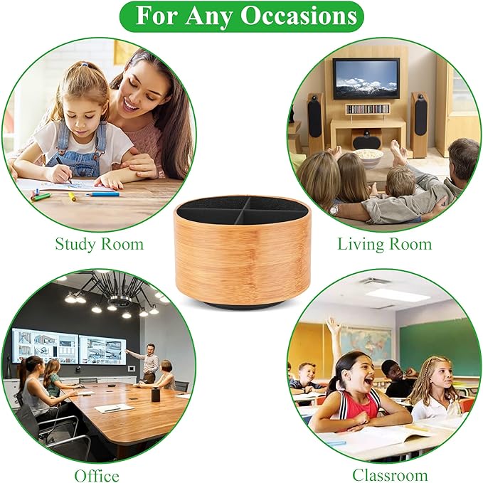 Hennaja Round Leather Art Supply Organizer,Remote Control Holder,360 Degree Spinning,Multi-Functional Pencil Holder,4 Compartments Desktop Stationary Organizer(1-Beige2)