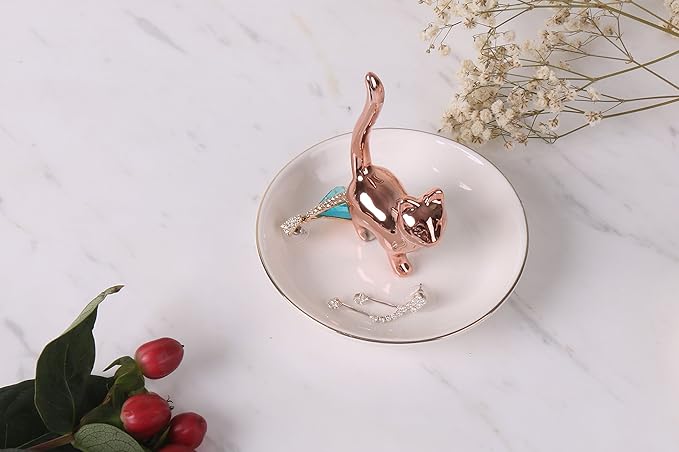 ROSA&ROSE Valentine’s Day Ring Holder Jewelry Tray–Handmade Cat Ring Dish,Romantic Gift for Her,Wedding,Birthday Gift for Girlfriend,Wife Personalized Jewelry Holder,Cute Cat Valentine’s Day Decor