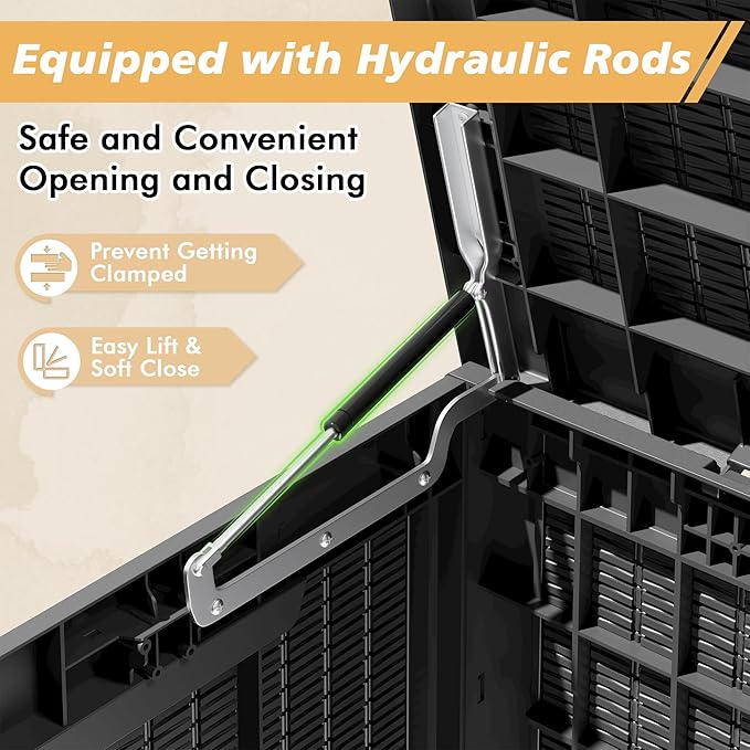 100 Gallon Outdoor Storage Box, Resin Deck Boxes Outdoor Waterproof For Patio Furniture, Garden Tools, Pool Supplies, Lockable And UV Resistant (Rattan Black)