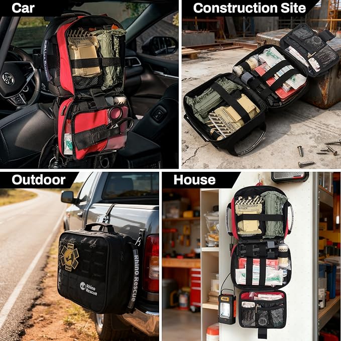 RHINO RESCUE Vehicle IFAK Trauma Kit with C-A-T Tourniquet, Tactical First Aid Kit Molle Pouch Black