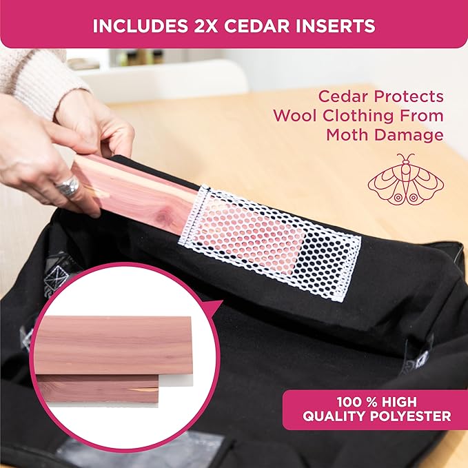 Cedar Clothes Storage Bag Organizer – Protects from Moths, Moisture, Dirt & Dust – Set of 2 Underbed Storage Bags for Clothes, Cashmere Sweaters, Bedding & More - Underbed Storage - Black