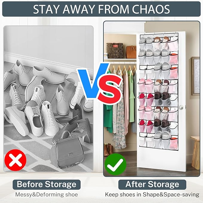40 Large Mesh Pocket Over the Door Shoe Organizer,Hanging Shoe Rack for Door,Hualleko Shoes Organizer Hanger with Large Capacity, Shoes Storage Holder Sturdy Non-woven Fabric - Stores 20 Pairs (White)
