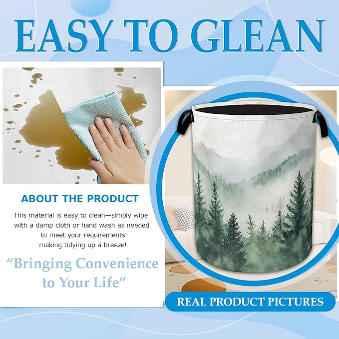 Misty Forest Large Storage Basket Collapsible Laundry Basket Oxford Storage Bin for Toy Bins Gift Baskets Bedroom Clothes Children Nursery Hamper 16" X 20.8"