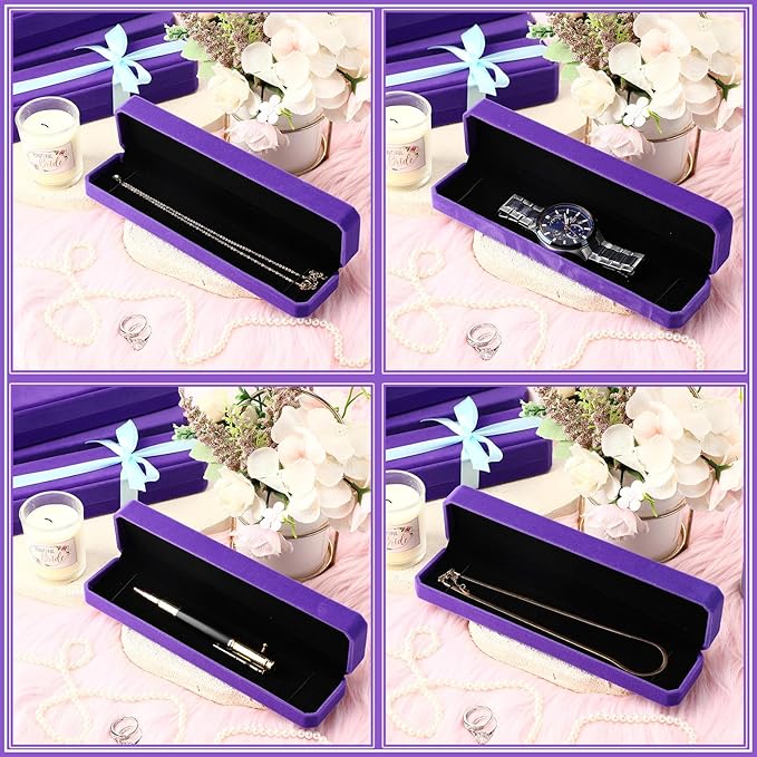 Batiyeer 24 Pcs Velvet Bracelet Box Bulk Jewelry Chain Necklace Box Bracelet Storage Case Long Jewelry Case for Valentine Wedding Pendant Display, 8.86 x 2.13 x 1.38 Inch(Purple)
