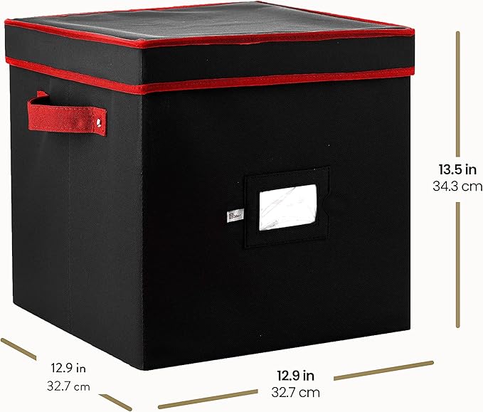 ZOBER Christmas Ornament Storage Box - Stores 64 3" Ornaments with Individual Trays - Tear Proof 600D Oxford Fabric - ornament organizer storage box, Durable Christmas Containers Holder - Black