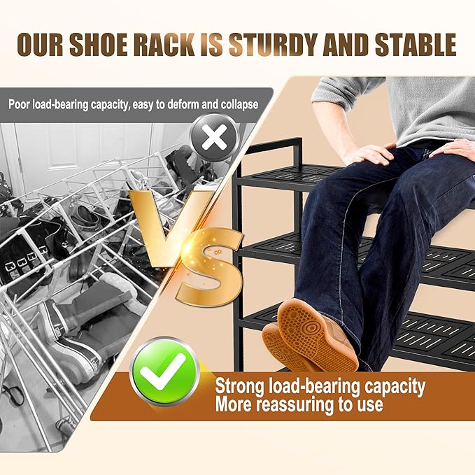 5-Tier Shoe Rack, Large Capacity Metal Free Standing Shoes Rack, Sturdy and Durable Shoe Organizer, Shoe Shelf for Closet, Entryway, Bedroom, for 28-30 Pairs, 42.1" W x 9.8" D x 35.4" H, Black