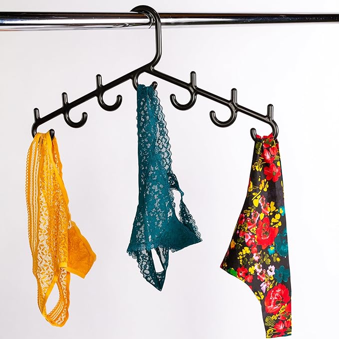 Made in USA Multi-Use Hanger for Bras, Lingerie, Hats & Scarves 5-Pack | Patented Closet Organizer | 7-Hook Space Saver for Underwear, Ties, Belts | No Clips, Lightweight Design