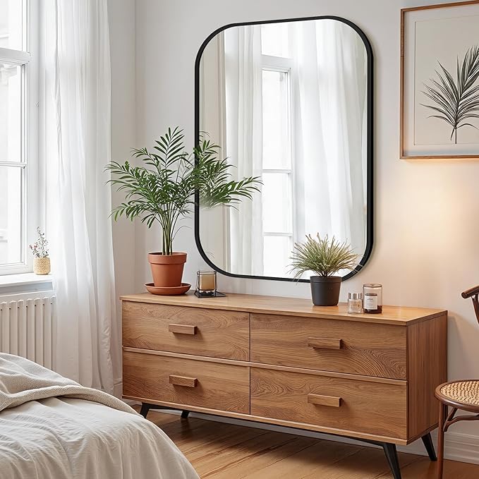 Bathroom Mirror for Wall, Black Bathroom Vanity Mirror for Over Sink 28 x 40, HD Reflection Shatterproof Mirror for Living Room Bedroom Entryway, Metal Frame Rectangular Shape