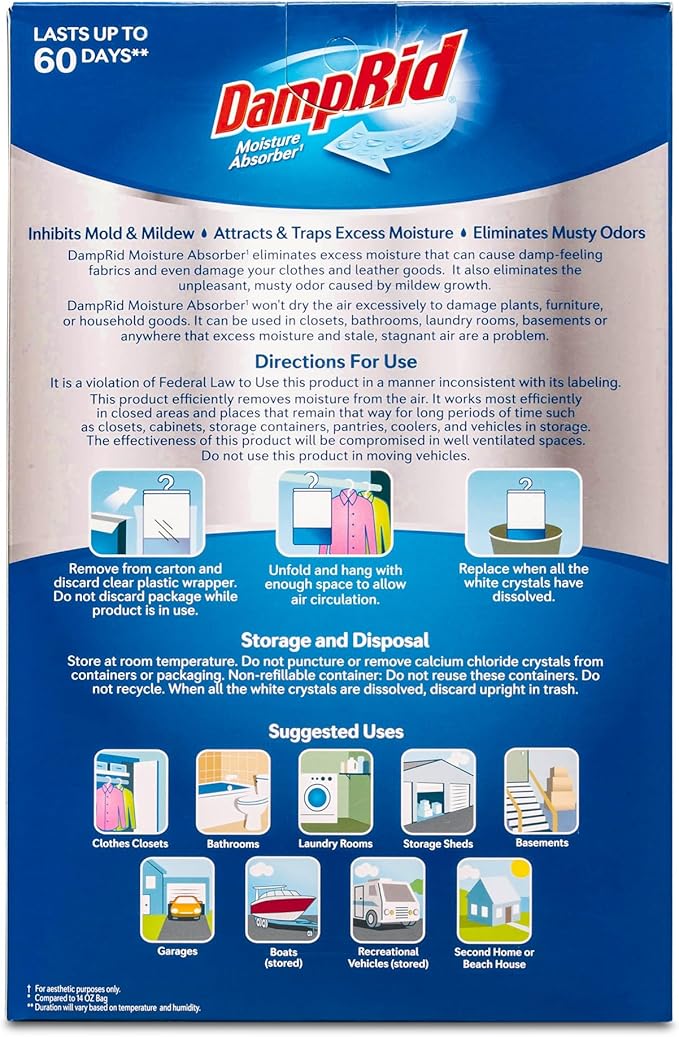 Damp Rid Hanging Bag Moisture Absorbers - 3 Packs of 3-15.4oz (Fragrance Free) - Closet Deodorizer Odor Eliminator, 10% More Moisture Absorbing Power - ILIOS Packaging