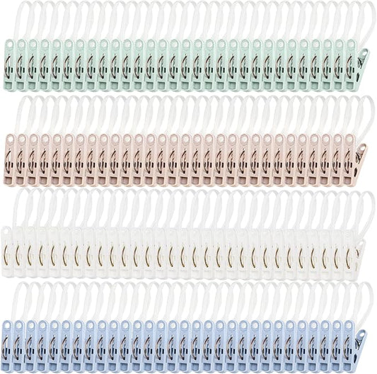 Frcctre 120 Pack Plastic Clothes Pins, Multi-Purpose Plastic Hanging Clips with Rope, Windproof Laundry Hooks Hanger Clips Clothespins Clothes Peg for Hanging Clothes Hat Towel Sock Gloves Photos