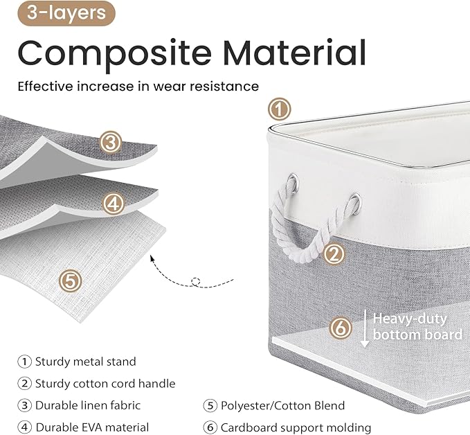 Large Storage Baskets- 15x11x10 inch Storage Bins for Shelves and Closet Organizing, Foldable Fabric Bin for Home Organization Clothes and Laundry (3-Pack, White&Gray)