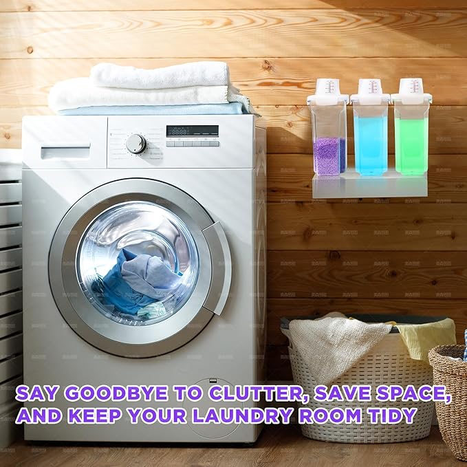 [3 Pack] Liquid Laundry Detergent Dispenser for Laundry Room Organization and Storage, 95oz Large Capacity Laundry Soap Containers with 12 Removable Labels, BPA Free & PET Plastic Clear